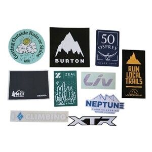 10x Ski Climb Hike Outdoor Stickers Mixed Lot Burton REI Stio Black Diamond Zeal